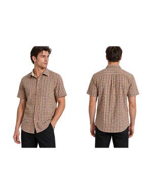 Roca Wear Size 3XL Short-Sleeve Orange White Blue Plaid Shirt